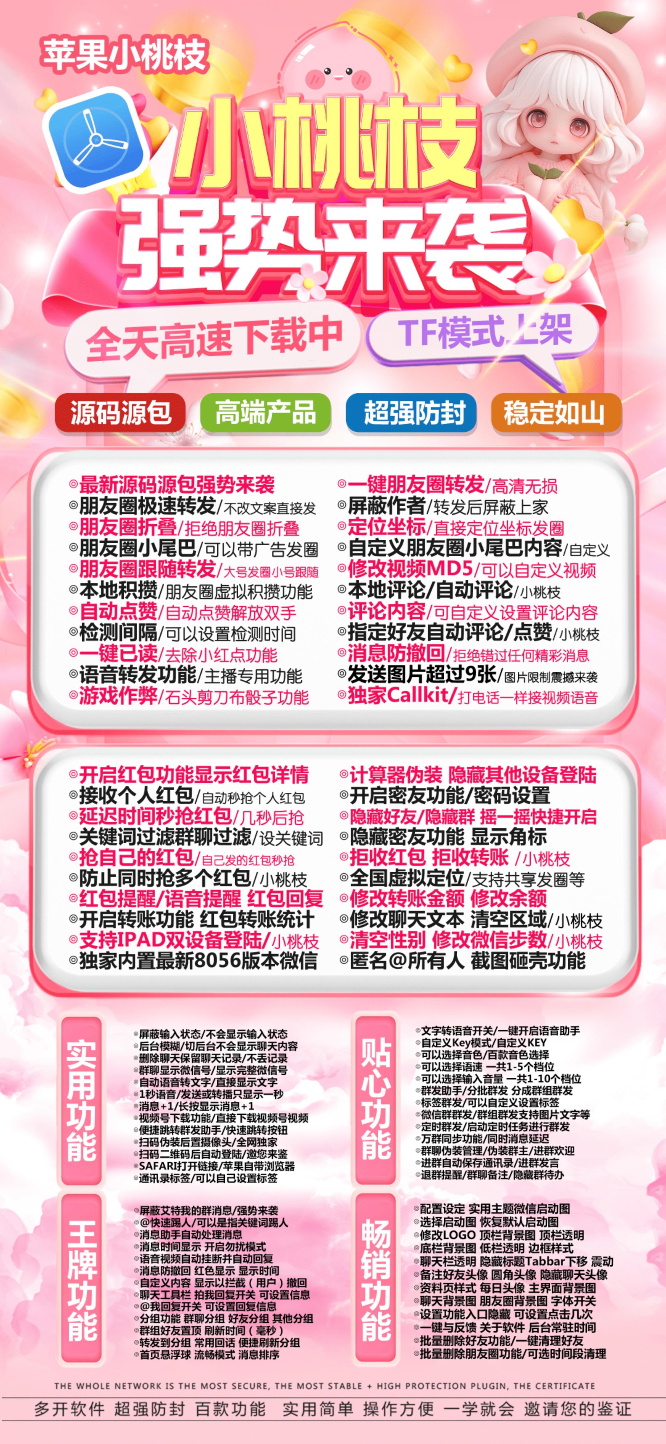 TF小桃枝-下载及激活卡密-苹果分身/苹果功能微信/关键词自动回复/全球虚拟定位/支持共享位置/自动通过好友/退群监控