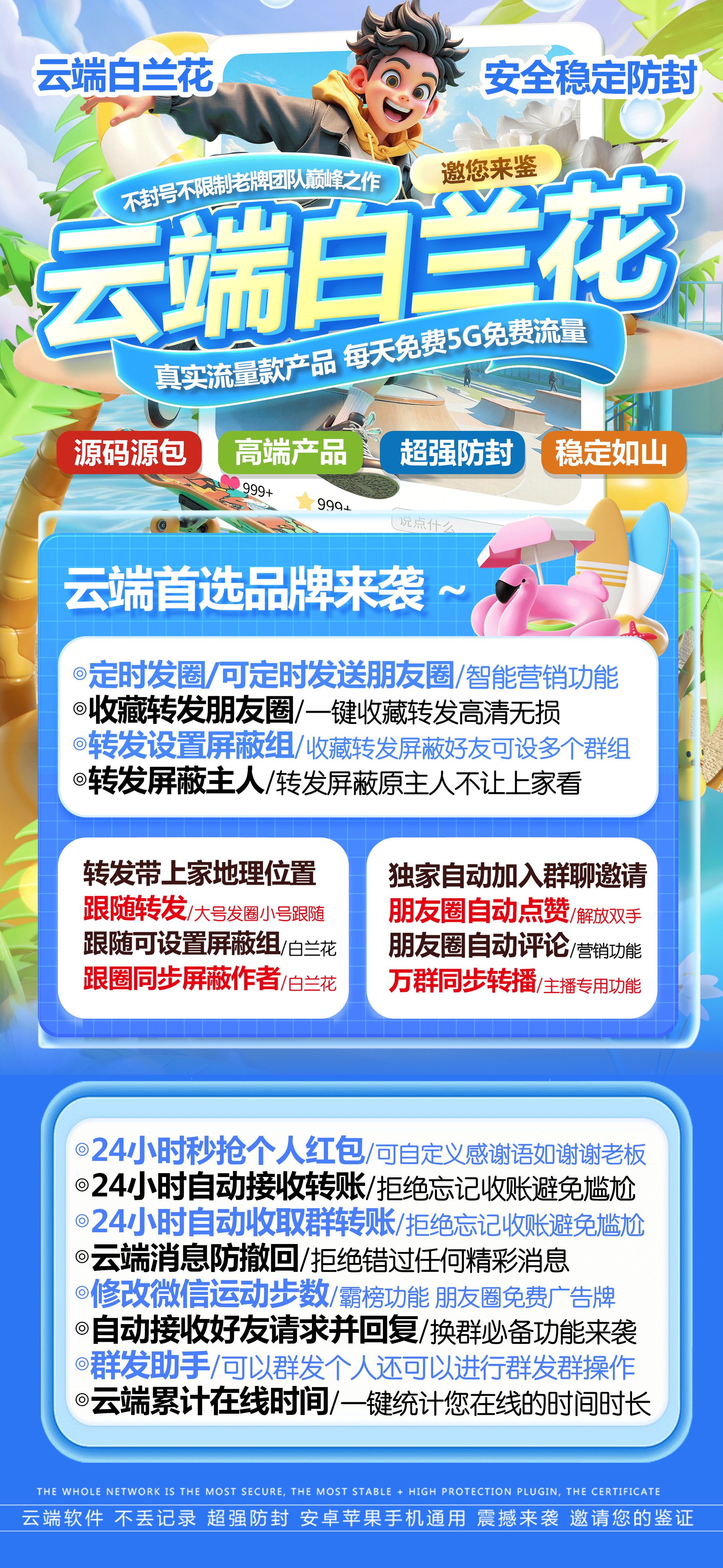 微信智能转发-白兰花转发官网-跟随转发/一键转发/极速转发/自动点赞评论/定时发圈